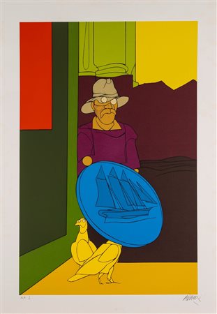 Valerio Adami (Bologna 1935)  - Figura con scudo