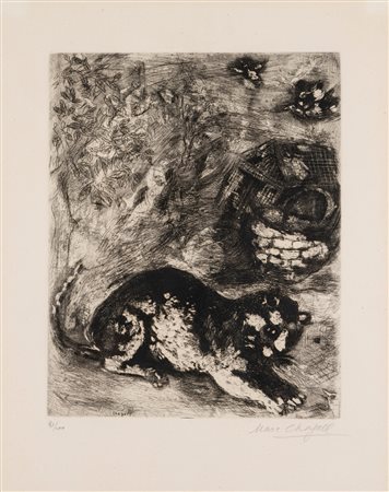 Marc Chagall (Lezna 1887 - Saint Paul de Vence 1985)  - Le chat et les deuz Moineaux, 1927/'30
