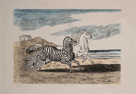 Giorgio de Chirico (Volos 1888 - Roma 1978)  - Cavallo e Zebra, 1974