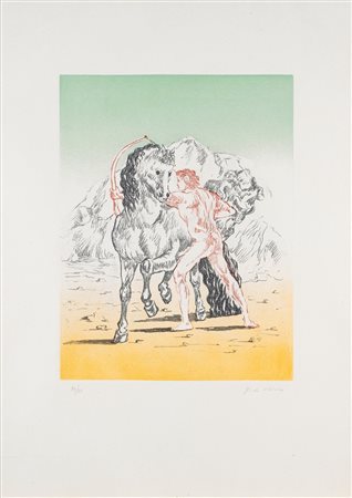 Giorgio de Chirico (Volos 1888 - Roma 1978)  - Arciere con cavallo, 1972