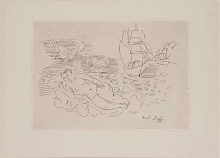 Raoul Dufy (Le Havre 1877 - Forcalquier 1953)  - Petite Baigneuse, voiler et Papillons