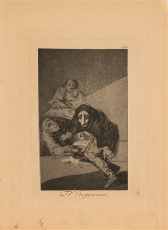 Francisco de  Goya y Lucientes (Fuendetodos 1746 - Bordeaux 1828)  - El vergonzoso (tavola 54 da Los Caprichos), 1799