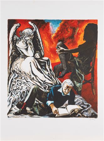 Renato Guttuso (Bagheria 1911 - Roma 1987)  - Autoritratto con donna e angelo 