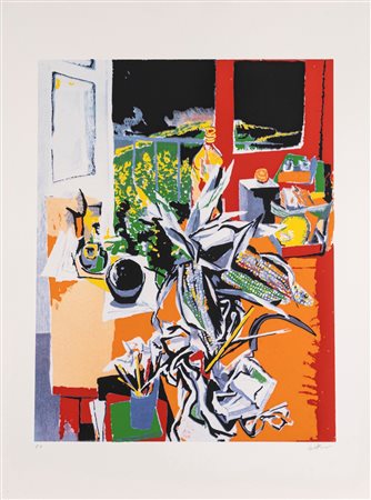 Renato Guttuso (Bagheria 1911 - Roma 1987)  - Natura morta con granoturco