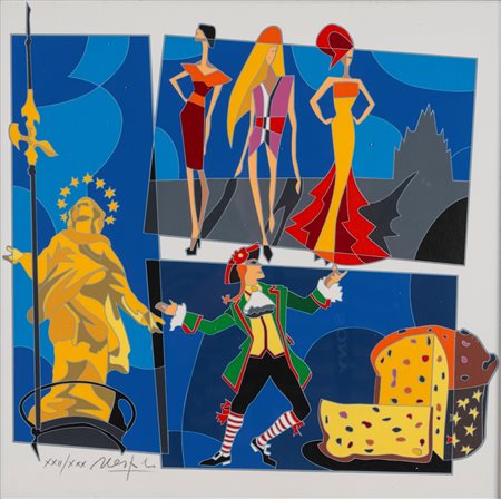 Ugo Nespolo (Mosso 1941)  - Panettone e figure