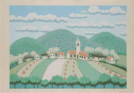 Ivan Rabuzin (Ključ 1921 - Zagabria 2008)  - Paesaggio con casette