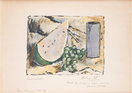 Ardengo Soffici (Rignano sull'Arno 1879 - Vittoria Apuana 1964)  - Vaso viola, cocomero e uva, 1963