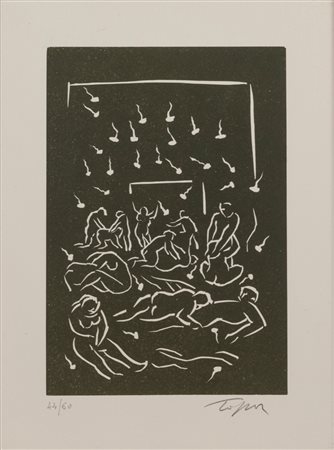 Roland Topor (Parigi 1938 - 1997)  - Fondo nero con uomini