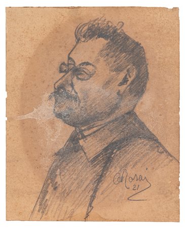 Ottone Rosai (Firenze 1895 - Ivrea 1957)  - Profilo di uomo con occhiali, 1921