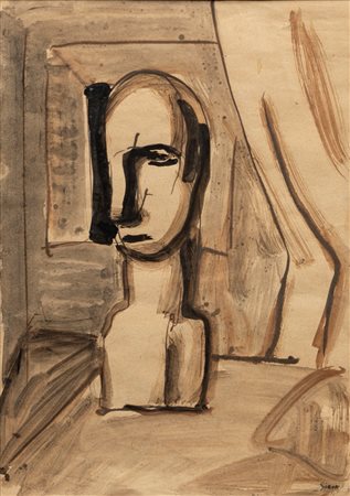 Mario Sironi (Sassari 1885 - Milano 1961)  - Interno e busto, 1936 ca.