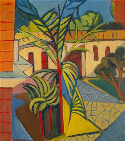 Concetto Maugeri (Catania 1919 - Roma 1951)  - Cortile con palma