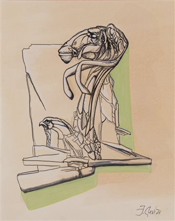 Fabrizio Clerici (Milano 1913 - Roma 1993)  - Ariete e Horus, 1973