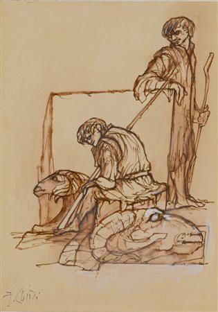 Fabrizio Clerici (Milano 1913 - Roma 1993)  - Lotto di 2 fogli (Arcadia), 1983