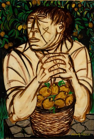 Giuseppe Migneco (Messina  1903 - Milano 1997)  - Giovane con cesto di frutta