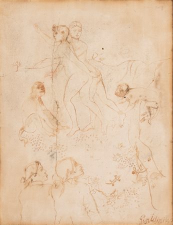 Franco Gentilini (Faenza 1909 - Roma 1981)  - Composizione con figure e scimmie, 1945