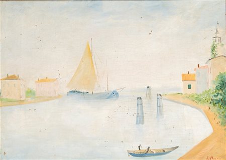 Umberto Lilloni (Milano 1898 - 1980)  - Imbarcadero a Torcello, 1948
