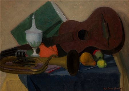 Vittore Ugo Bartolini (Firenze 1906 - Milano 1975)  - Natura morta con tromba e chitarra, 1971