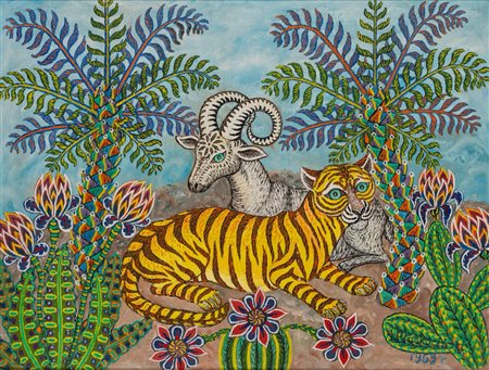 Jan Płaskocinski (Puławach 1919 - Varsavia 1993)  - La tigre e il muflone, 1969