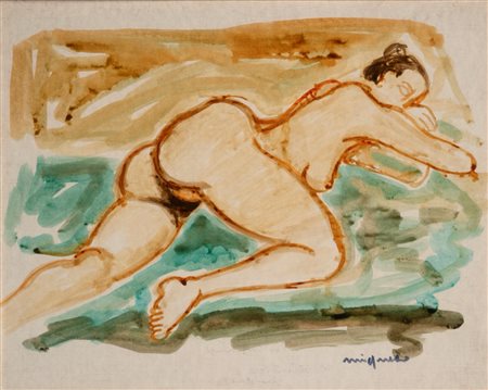 Giuseppe Migneco (Messina  1903 - Milano 1997)  - Nudo femminile disteso