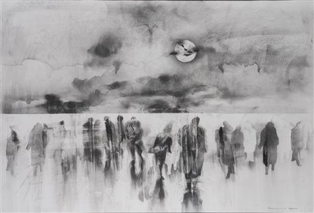 Renzo Vespignani (Roma 1924 - 2001)  - Uomini in nero, di sera, 1999