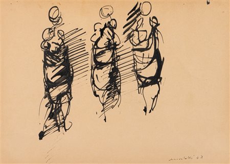 Ennio Morlotti (Lecco 1910 - Milano 1992)  - Tre figure, 1963