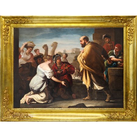 Giuseppe  Simonelli (attribuito a) (Napoli 1650 - 1710)  - Rebecca riceve i doni da Eliezer