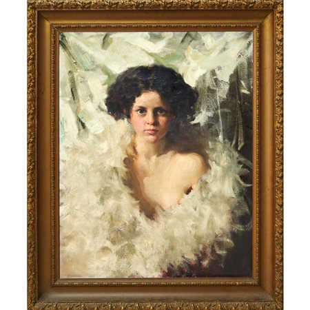 Francesco  Longo Mancini (Catania  5 dicembre 1880 - Roma 1954)  - Giovane donna fra le piume