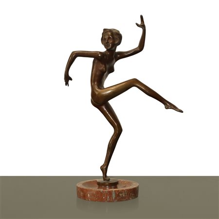 Ballerina, scultura periodo Decò in bronzo su marmo rosso