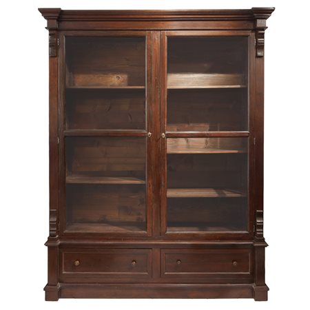 Vetrina in legno di rovere con due ante a vetri e due cassettini nella parte inferiore