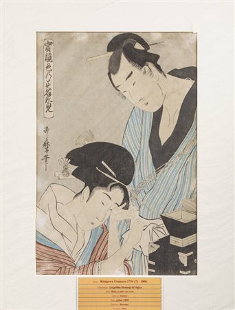 KITAGAWA UTAMARO<BR>Giappone 1753 ca - 1806<BR>"La geisha Hanaogi di Ogiya", primi 1800