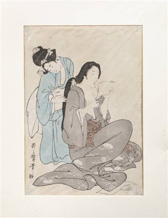 KITAGAWA UTAMARO<BR>Giappone 1753 ca - 1806<BR>"Stampa con due figure femminili"