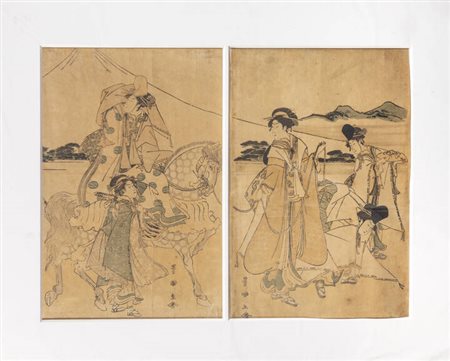 TOYOKUNI UTAGAWA<BR>Tokyo 1769 - Tokyo 1825<BR>Stampa trittico con cinque figure femminili