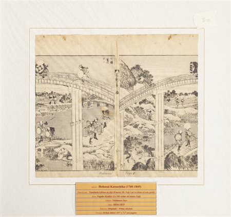 KATSUSHIKA HOKUSAI<BR>Tokyo (Giappone) 1760 - 1849<BR>"Nanabashi ichiran no fuji (il monte Mt. fuji e un'occhiata ai sette ponti)", 1834-35