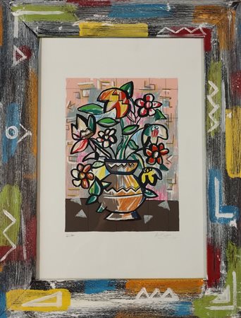 KODRA IBRAHIM Ishëm (Albania) 1918 Vaso di fiori Serigrafia su carta es 22/80...