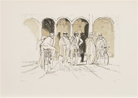 GIULIO RUFFINI / ALBERTO SUGHI,Stecchetti 
Cartella completa composta da n. 4 acqueforti acqurellate a mano dai Maestri Giulio Ruffini e Albero Sughi