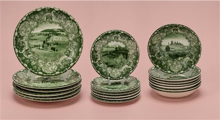 Arcucci Home. Servizio di piatti da sei in ceramica stampata modello Bolgheri nei toni del verde