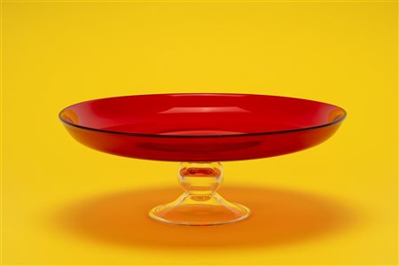 Alzata in vetro rosso e trasparente