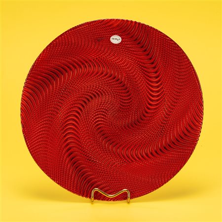 Piatto da torta in vetro rosso argentato zigrinato