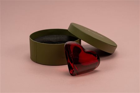 Christofle Cuore in cristallo rosso entro scatola originale circolare