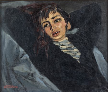 Anna Salvatore (1923 - 1978) 
Ritratto di donna 
Olio su tela 58 x 69 cm