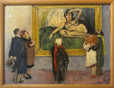 Walter Piacesi (1929 - 2022) 
L'opera d'arte 1986/87
Olio su tavola 18 x 24 cm