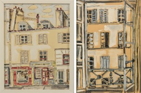 Orfeo Tamburi (1910 - 1994) 
Due dipinti: Finestre; Montparnasse 
acquarello su carta 