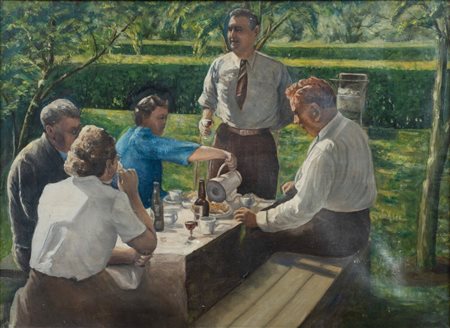  
Pittore danese - Scena conviviale  metà del XX secolo
olio su tela 50 x 68,5 cm