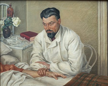 Carlo Bisi (1890 - 1982) 
Il medico Eugenio Morelli  
olio su tela 80 x 100 cm