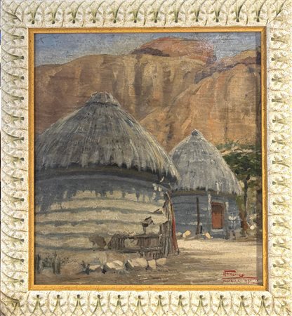 Piero Franco (XX secolo - ) 
Villaggio Somalo 1931
olio su tavoletta 39 x 35 cm