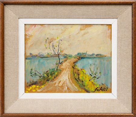 Fioravante Seibezzi (1906 - 1975) 
Paesaggio lagunare 
tecnica mista su tavola 20,5 x 25 cm