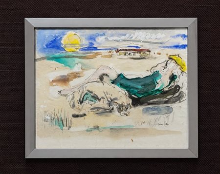 Orfeo Tamburi (1910 - 1994) 
Figura femminile sdraiata 
acquarello su carta 21,5 x 27,5 cm