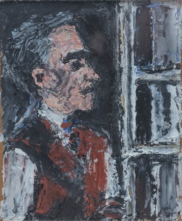 Orfeo Tamburi (1910 - 1994) 
Autoritratto alla finestra 1961
olio su tela su cartone 11 x 9 cm