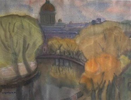 Mikhail Grigor'evich Royter (1916 - 1993) 
Autunno di Leningrado 1990
acquarello su carta 40 x 50 cm