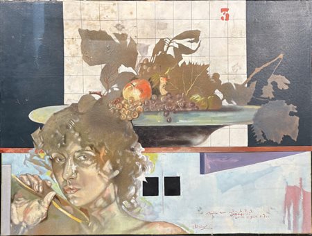 Andrea Vizzini (1949 - ) 
Ricontestualizzazione da Caravaggio 
olio su tela 60 x 81 cm